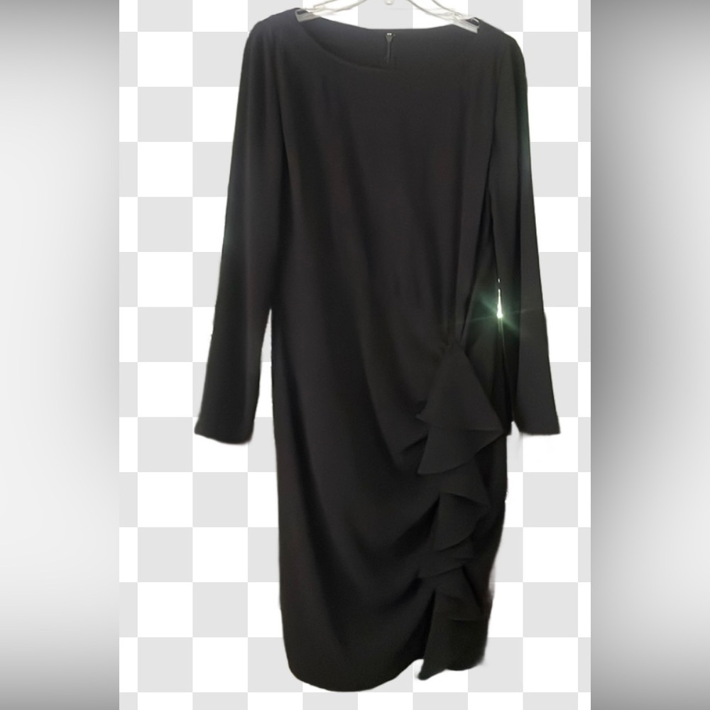 St. John Couture Black Long Sleeve Dress with Ruffle Detail